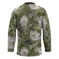 African Leopard Floral Pattern Hockey Jersey Safari Moss