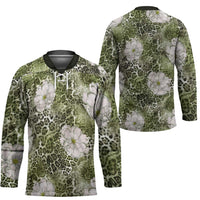 African Leopard Floral Pattern Hockey Jersey Safari Moss