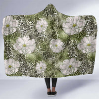 African Leopard Floral Pattern Hooded Blanket Safari Moss