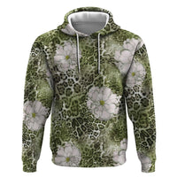 African Leopard Floral Pattern Hoodie Safari Moss