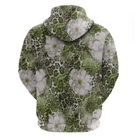 African Leopard Floral Pattern Hoodie Safari Moss