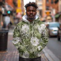 African Leopard Floral Pattern Hoodie Safari Moss