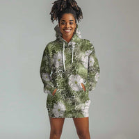 African Leopard Floral Pattern Hoodie Dress Safari Moss