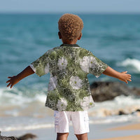 African Leopard Floral Pattern Kid Hawaiian Shirt Safari Moss