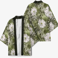 African Leopard Floral Pattern Kimono Safari Moss