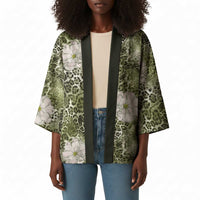 African Leopard Floral Pattern Kimono Safari Moss