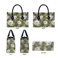 African Leopard Floral Pattern Leather Bag Safari Moss