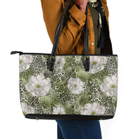 African Leopard Floral Pattern Leather Tote Bag Safari Moss