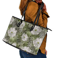 African Leopard Floral Pattern Leather Tote Bag Safari Moss