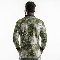 African Leopard Floral Pattern Long Sleeve Polo Shirt Safari Moss