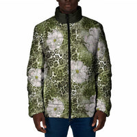 African Leopard Floral Pattern Padded Jacket Safari Moss