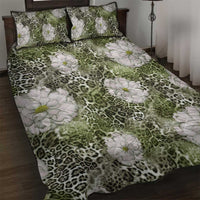 African Leopard Floral Pattern Quilt Bed Set Safari Moss