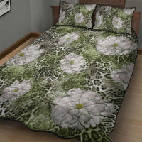 African Leopard Floral Pattern Quilt Bed Set Safari Moss
