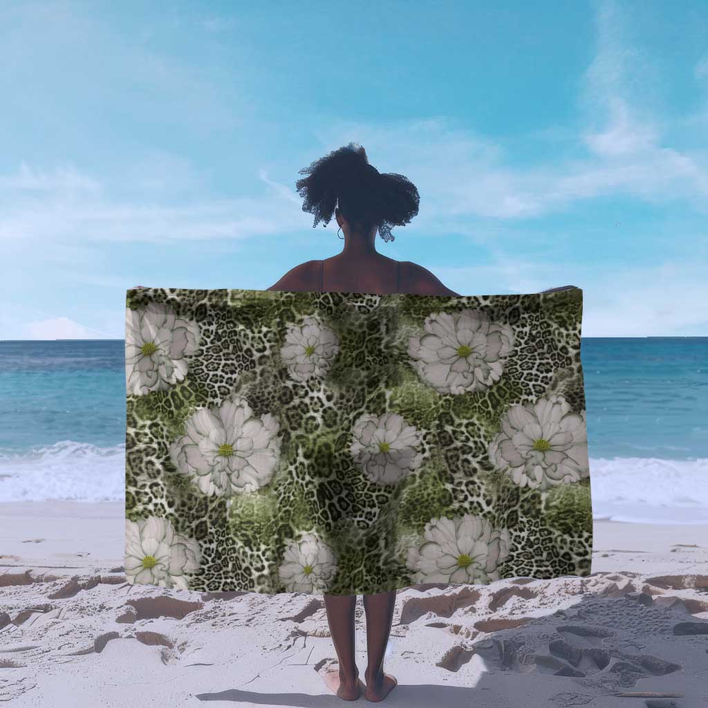 African Leopard Floral Pattern Sarong Safari Moss