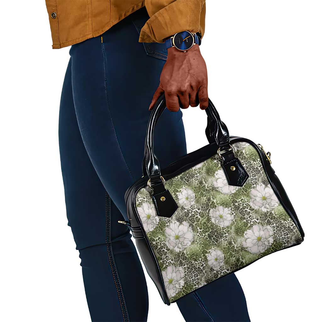 African Leopard Floral Pattern Shoulder Handbag Safari Moss