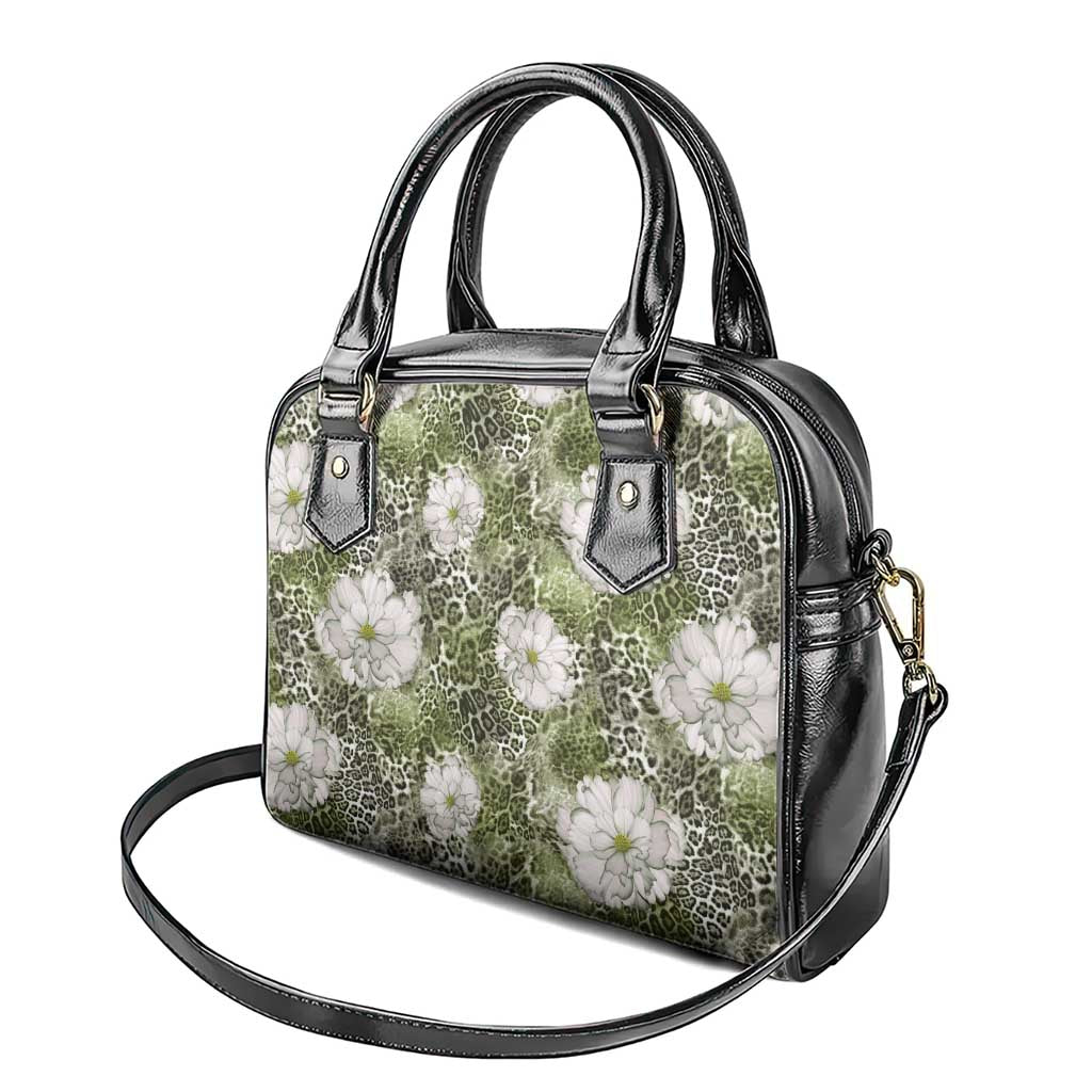 African Leopard Floral Pattern Shoulder Handbag Safari Moss