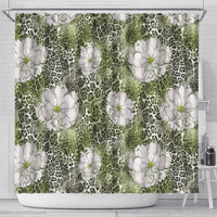 African Leopard Floral Pattern Shower Curtain Safari Moss