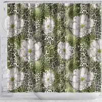 African Leopard Floral Pattern Shower Curtain Safari Moss