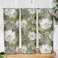 African Leopard Floral Pattern Skinny Tumbler Safari Moss