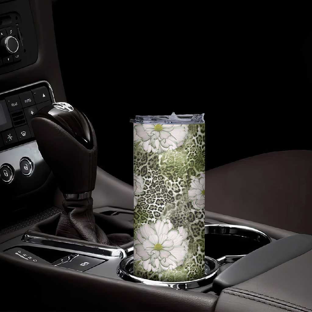 African Leopard Floral Pattern Skinny Tumbler Safari Moss