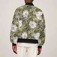 African Leopard Floral Pattern Sleeve Zip Bomber Jacket Safari Moss