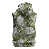 African Leopard Floral Pattern Sleeveless Hoodie Safari Moss