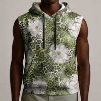 African Leopard Floral Pattern Sleeveless Hoodie Safari Moss