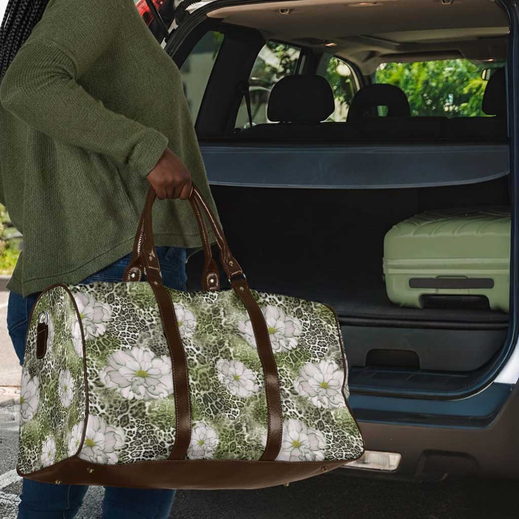 African Leopard Floral Pattern Travel Bag Safari Moss