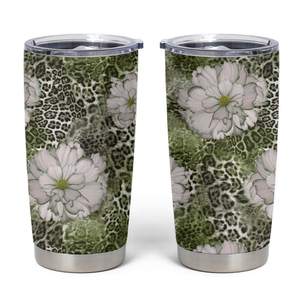 African Leopard Floral Pattern Tumbler Cup Safari Moss