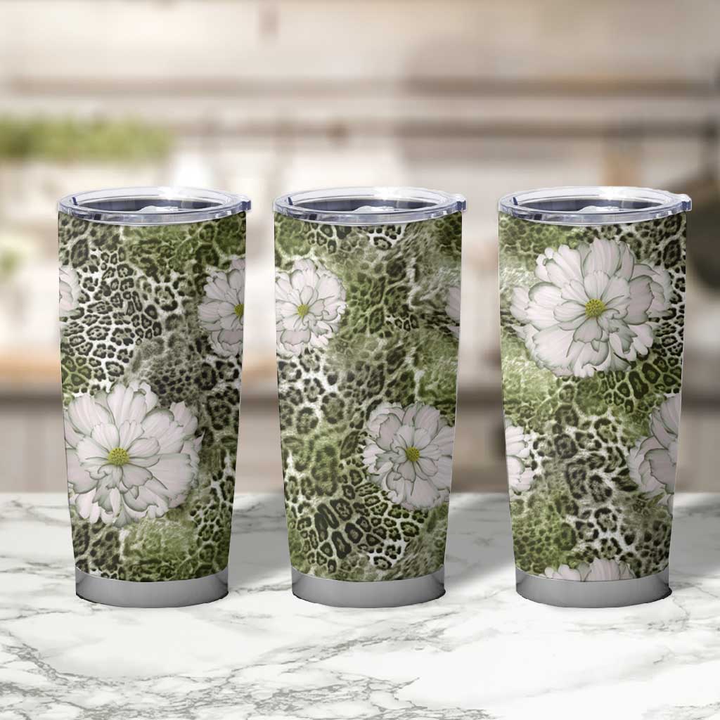 African Leopard Floral Pattern Tumbler Cup Safari Moss