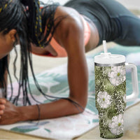 African Leopard Floral Pattern Tumbler With Handle Safari Moss