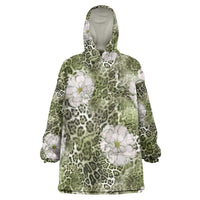 African Leopard Floral Pattern Wearable Blanket Hoodie Safari Moss