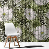 African Leopard Floral Pattern Window Curtain Safari Moss