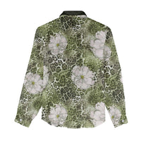 African Leopard Floral Pattern Women Casual Shirt Safari Moss