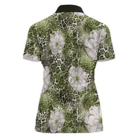 African Leopard Floral Pattern Women Polo Shirt Safari Moss