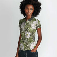 African Leopard Floral Pattern Women Polo Shirt Safari Moss