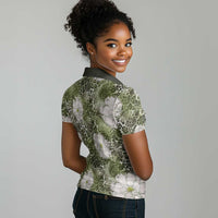 African Leopard Floral Pattern Women Polo Shirt Safari Moss