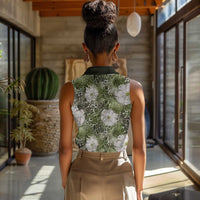 African Leopard Floral Pattern Women Sleeveless Polo Shirt Safari Moss