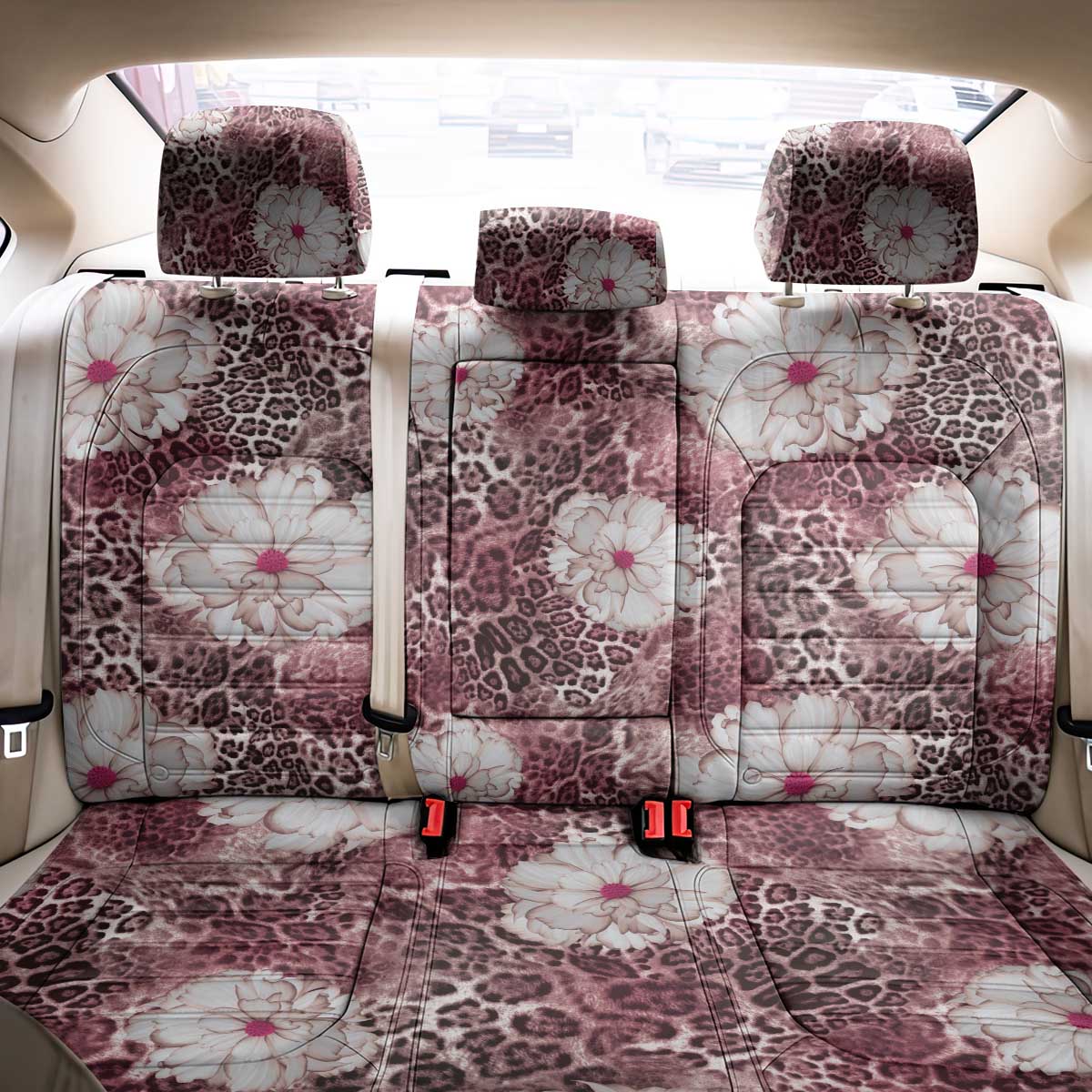 African Leopard Floral Pattern Back Car Seat Cover Sunset Mauve