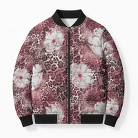 African Leopard Floral Pattern Bomber Puffer Jacket Sunset Mauve