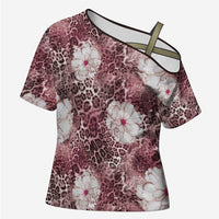 African Leopard Floral Pattern Cross Shoulder Shirt Sunset Mauve