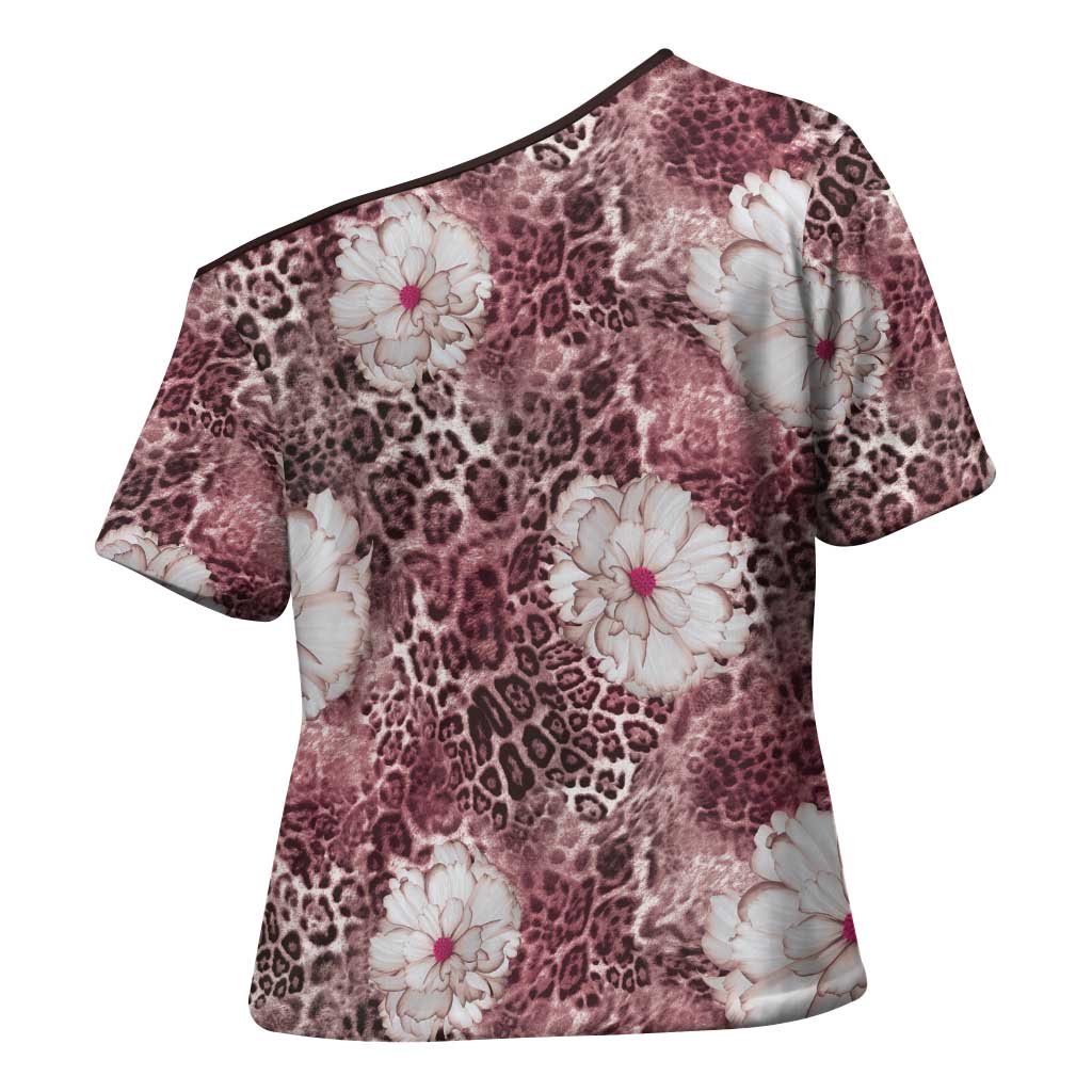 African Leopard Floral Pattern Cross Shoulder Shirt Sunset Mauve