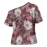 African Leopard Floral Pattern Cross Shoulder Shirt Sunset Mauve