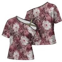 African Leopard Floral Pattern Cross Shoulder Shirt Sunset Mauve