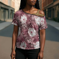African Leopard Floral Pattern Cross Shoulder Shirt Sunset Mauve