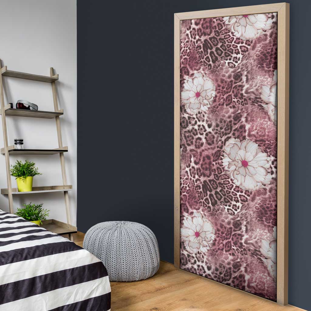 African Leopard Floral Pattern Door Cover Sunset Mauve