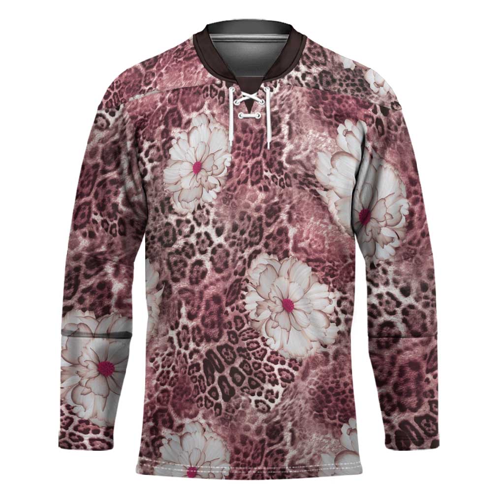 African Leopard Floral Pattern Hockey Jersey Sunset Mauve