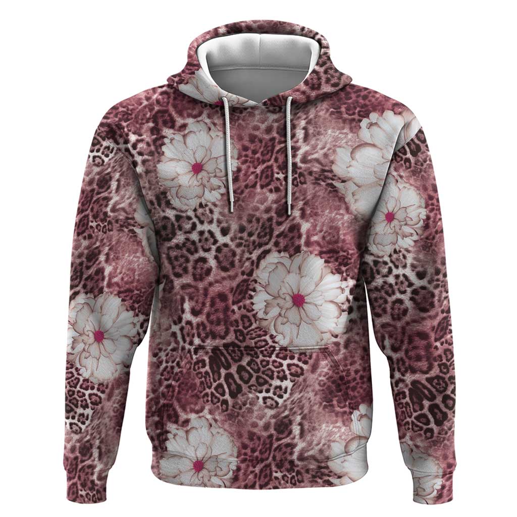 African Leopard Floral Pattern Hoodie Sunset Mauve