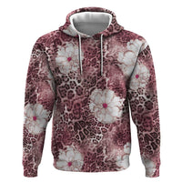 African Leopard Floral Pattern Hoodie Sunset Mauve