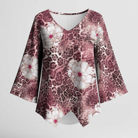 African Leopard Floral Pattern Kimono Sleeve Blouse Sunset Mauve